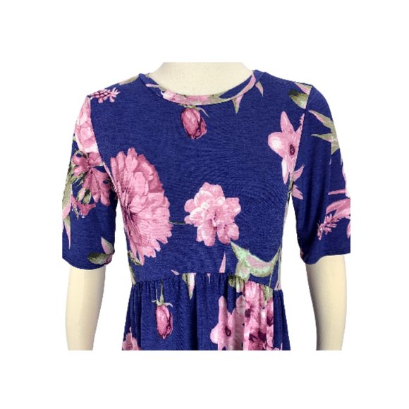 Navy Floral Large Stretch Dress Pockets VC50088 - Picture 2 of 6